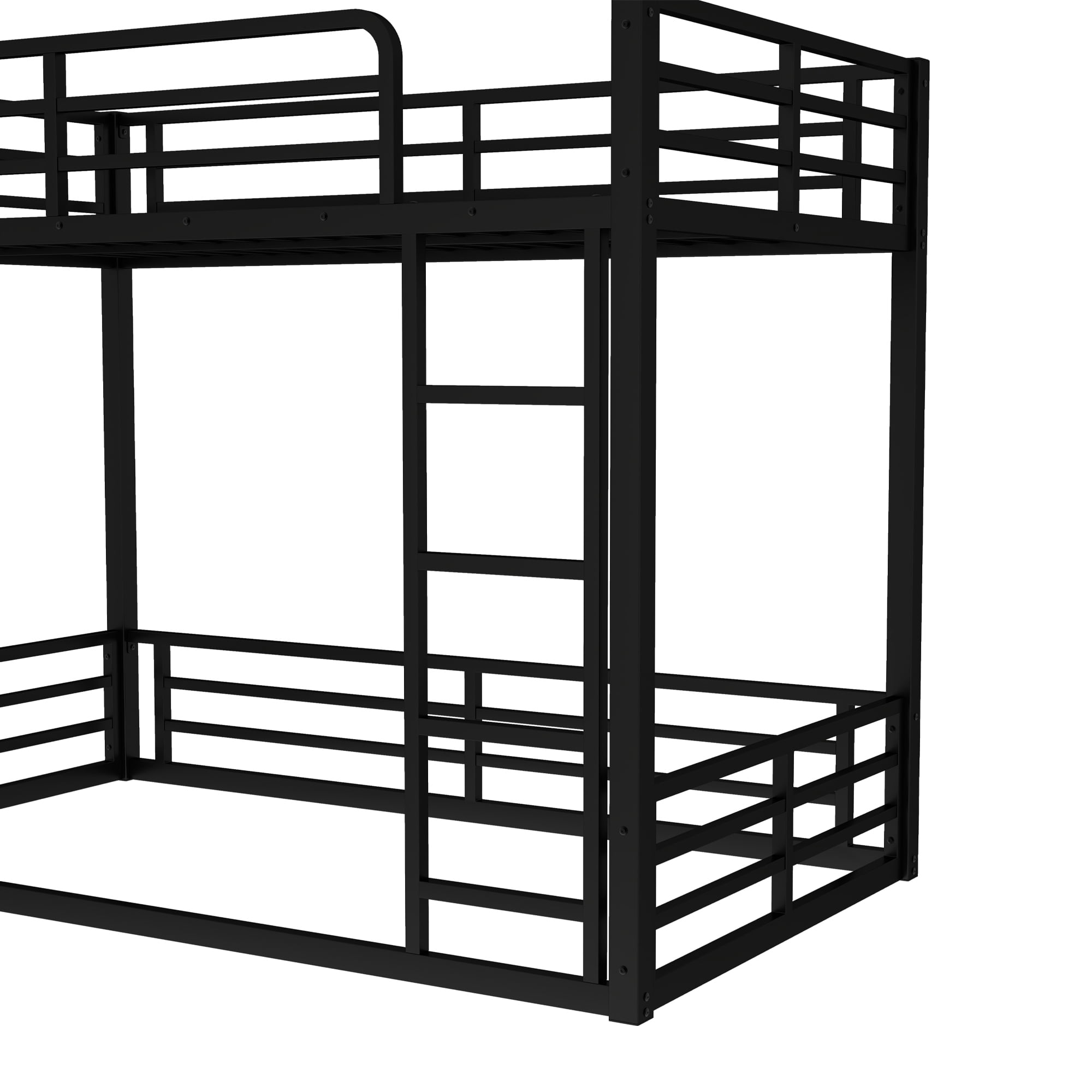 Leumius Metal Bunk Bed,Twin XL over Twin XL Floor Bunk Bed with with Ladder & Guardrails,Heavy-Duty Bunk Bed Frame for Kids,Teens,Adults,Noise-reduced Design, Black