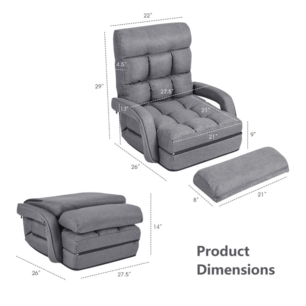 Finihen Folding Lazy Sofa Chair, Floor Chair, Folding Lazy Floor Chair Sofa with Armrests and Pillow, for Living Room, Bedroom, for Gaming, Reading, Gray Finihen Folding Lazy Sofa Chair, Floor Chair, Folding Lazy Floor Chair Sofa with Armrests and Pillow, for Living Room, Bedroom, for Gaming, Reading, Gray