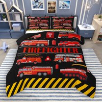 Manfei Fire Engine Bedding Comforter Set,Firefighter Twin Comforter Sets,Red Black Bedding Set For Teens Kid,Luxury Bedroom Decor Reversible,2 Pieces