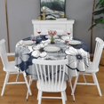 thumbnail image 2 of Blue Pioneer Flower Round Tablecloth 60" X 60",Wrinkle Wipeable Table Cloth for Kitchen Dining Room Picnic Patio Party, 2 of 6