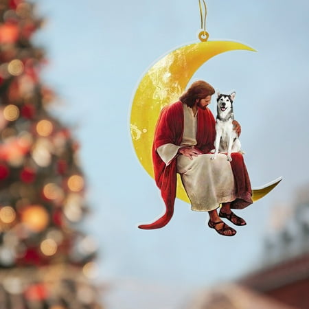 

Weerihhol Dog And Sitting On The Moon Hanging Ornament Christmas Ornament Decoration Handmade Candy Canes Glow in The Beads Hanging Garland Christmas Ceramic Christmas Decorations Glass Icicle Front