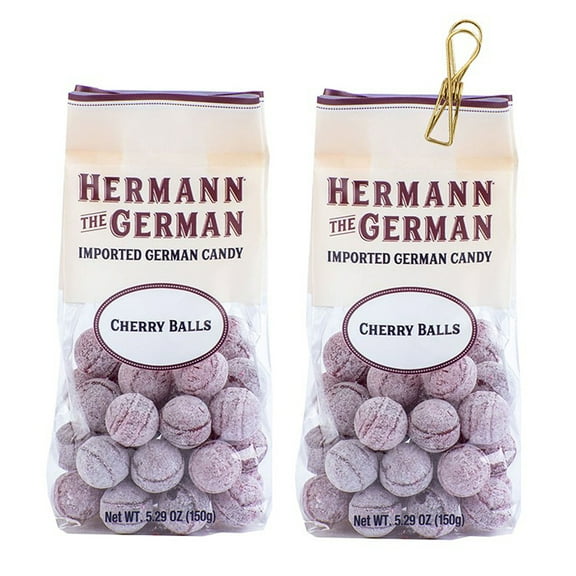 Hermann the German Bavarian Cherry Hard Candy 5.29 oz. X 2 with Bonus Vintage Design Metallic Bag Clip (3-Pc Set)