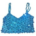 thumbnail image 4 of AWZXDE Girls Adjustable Elastic Band Sequin Crop Top Exposes Navel For Carnival Party Performance Girls Tops Over 5 Years Old Sky Blue，7-9 Years, 4 of 4