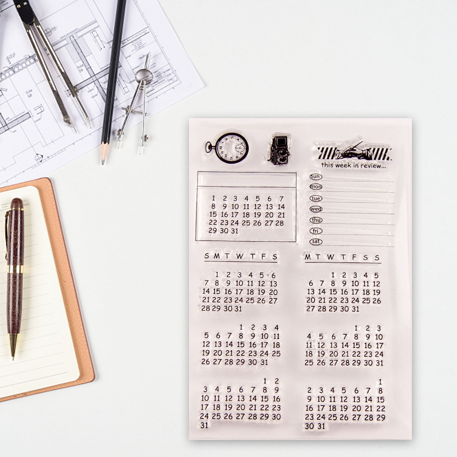 Farfi Clear Stamp DIY Exquisite TPR Practical Perpetual Calendar Seal  Household Supplies (Clear)