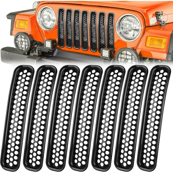 Nilight 7Pcs Front Grille Trims Inserts Cover Guard Fit for 1997 1998 1999 2000 2001 2002 2003 2004 2005 2006 Wrangler TJ & Unlimited