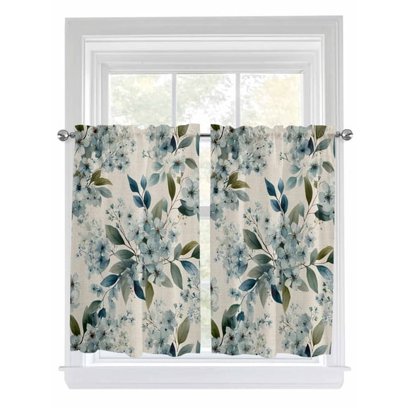 Spring Flowers Bathroom Window Curtain, Watercolor Floral Leaves Botanical Beige Light Filtering Coffee Kitchen Curtains, Bedroom Living Room Curtains 2 Panel 84"x45"
