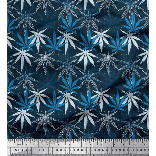 Soimoi Cotton Duck Fabric Dot & Chestnut Leaves Decor Fabric Printed Yard 56 Inch Wide