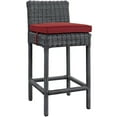 thumbnail image 2 of Modern Contemporary Urban Design Outdoor Patio Balcony Garden Furniture Bar Pub Stool Chair Set, Set of Two, Sunbrella Rattan Wicker, Red, 2 of 2