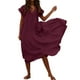 thumbnail image 3 of Vestido largo informal holgado de verano para mujer, de manga corta, con escote en V, liso, sin tirantes y dobladillo irregular, 2024, 3 of 5