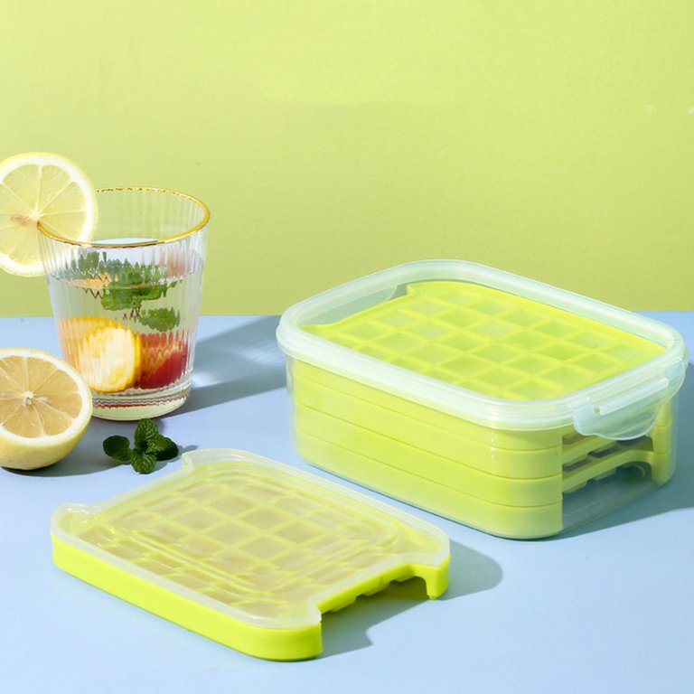 Dishan Ice Cube Mold with Large Capacity and Drawer Design - 32 Grids, Multi-Layer Ice Block Tray with Lid for Daily Use, Green