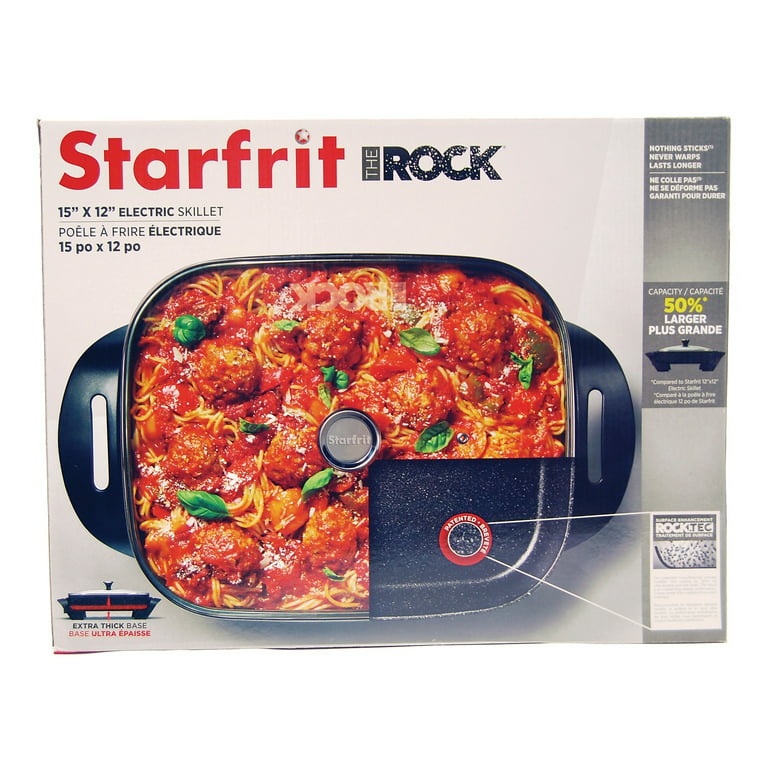 THE ROCK by Starfrit 024401-002-0001 THE ROCK by Starfrit 12-Inch x 15-Inch  1,200-Watt Extra-Large Electric Skillet with Glass Lid 