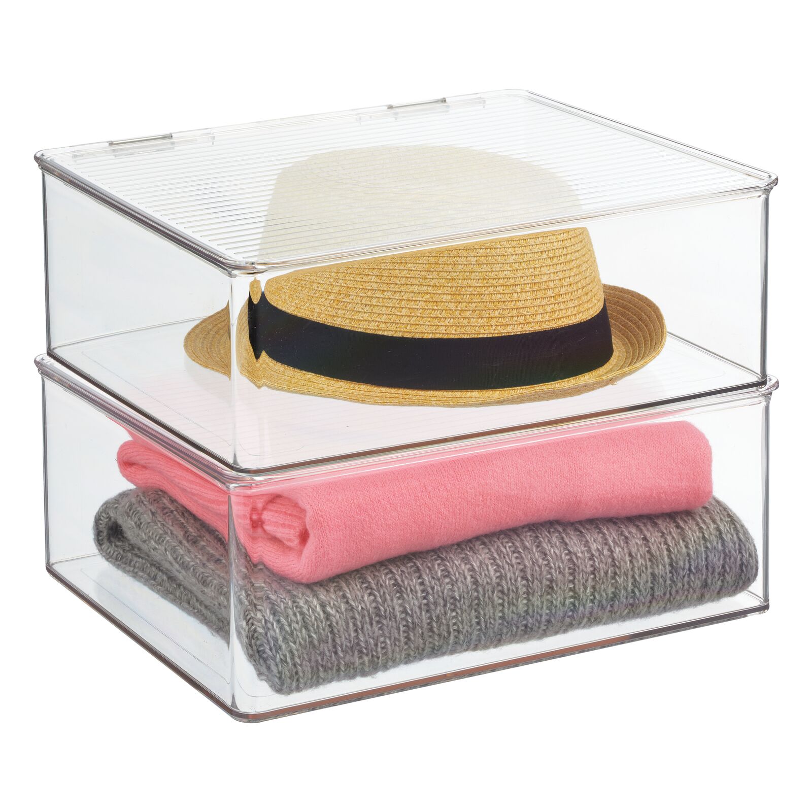 mDesign Plastic Closet Storage Organizer Box Containers with Hinged Lid