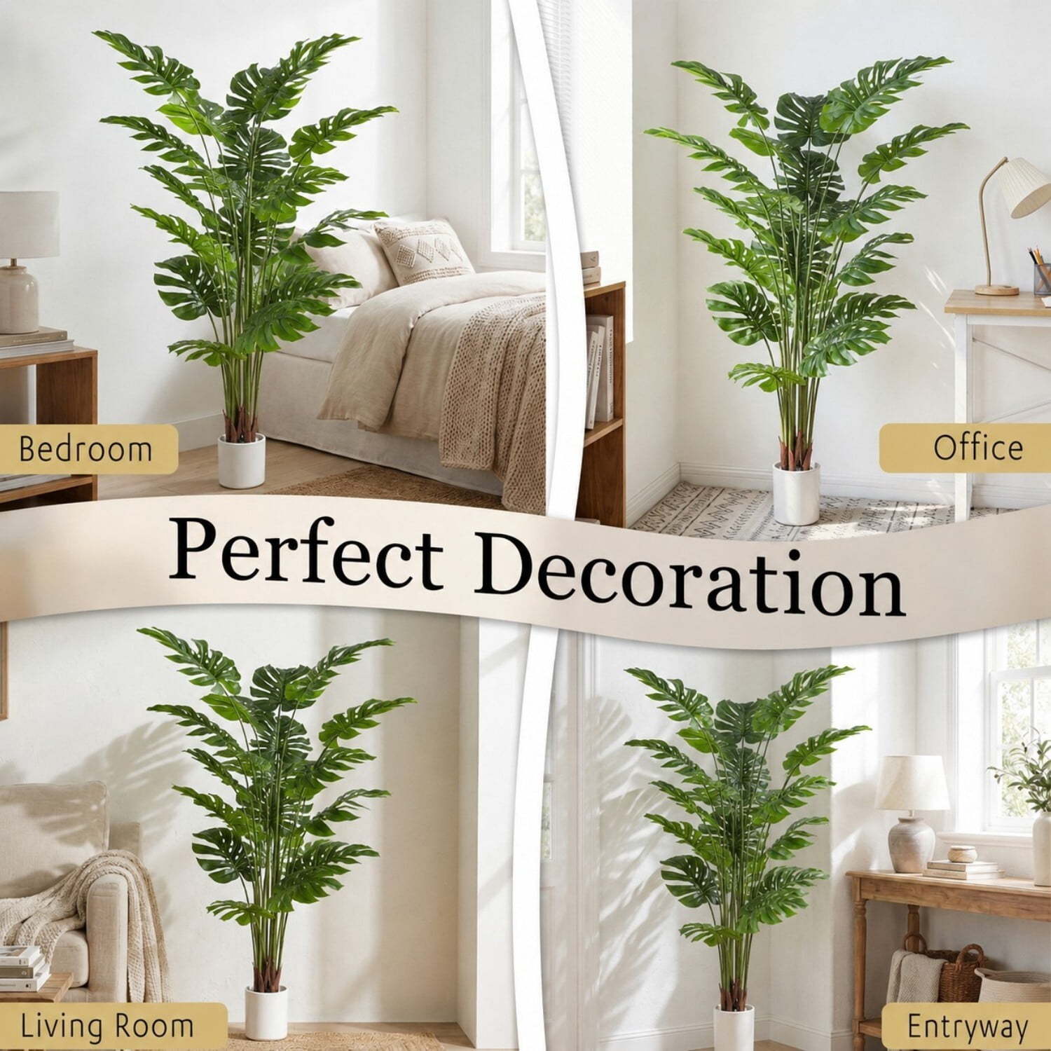 Easy4Home 4FT Artificial Plant Fake Tropical Potted Tree Indoor Faux Floor Plant for Home Office Decor, White Pot