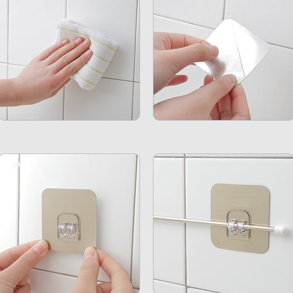 OUNONA White Wall Mounted Adhesive Hooks Towel Holder with Traceless Design for Kitchen and Bathroom Walls