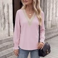 thumbnail image 2 of CHGBMOK Long Sleeve Shirts for Women Casual Lace V Neck Dressy Tops Fall Trendy Blouses Hollow Floral T Shirts, 2 of 6