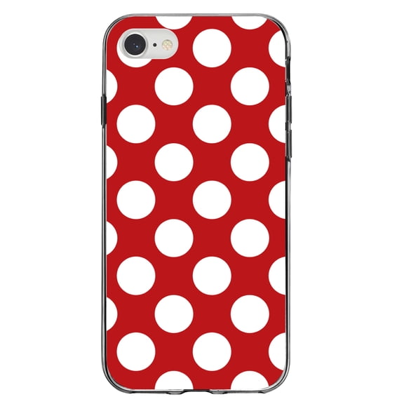 DistinctInk Clear Shockproof Hybrid Case for iPhone 7 8 SE (2020 Model) 4.7" Screen TPU Bumper Acrylic Back Tempered Glass Screen Protector - White & Red Polka Dots