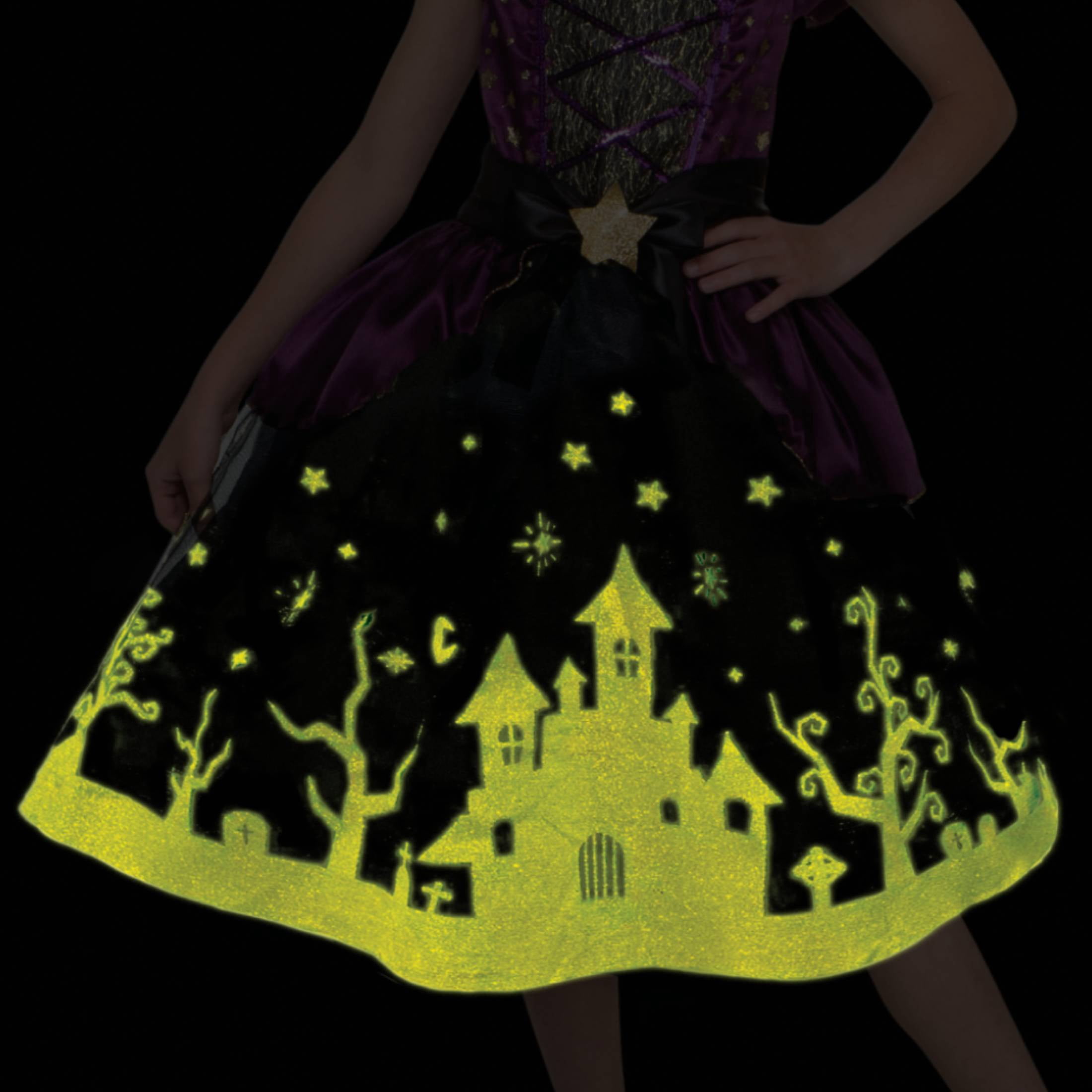 Glow in the Dark Starry Witch Halloween Costume for Children, Girls Size L (10/12), by Way to Celebrate