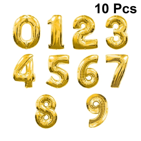 LEORX Number Balloon Set 10Pcs Digital Balloons Round Style Gold Foil for Couples Engagement Party Decoration