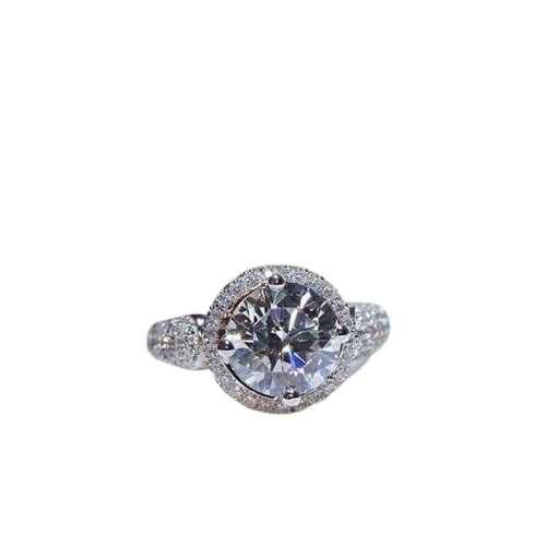 HeartsAndYou 3ct Round Cut Moissanite Halo Unique Engagement Ring for Women 18k White Gold over Silver