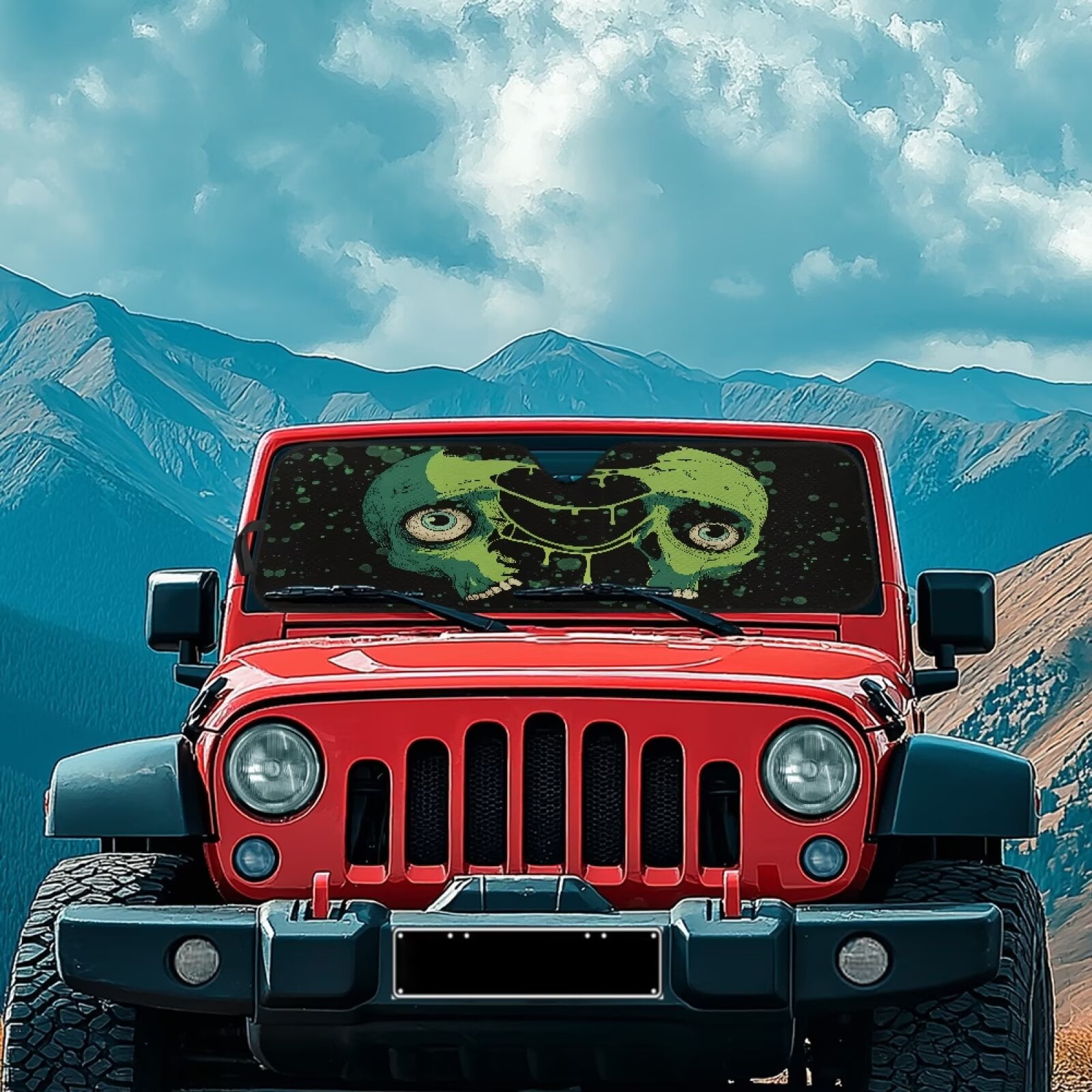 HUIACONG Green Skull Sun Shade Windshield Compatible with Jeep Wrangler Sun Shade fit for Jeep Wrangler JL JLU 2018-2025 / Jeep Gladiator 2020-2025 ,Keep Car Interior Cooler