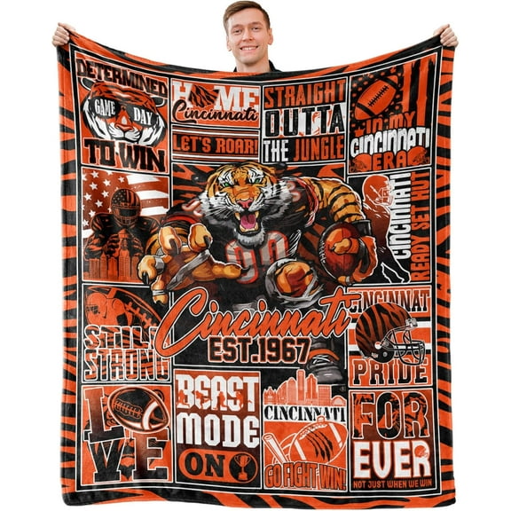 Cincinnati Throw Blanket, Football Fan Lovers Gifts, Football Gifts for Men Women, Super Cozy Blanket, Blanket 62"x52"