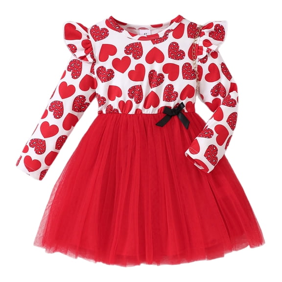 vigerkar Toddler Kids Girl Heart Print Tutu Skirts Baby Tulle Mini Dresses Ruffle Princess Dress (Red, 4-5 Years)