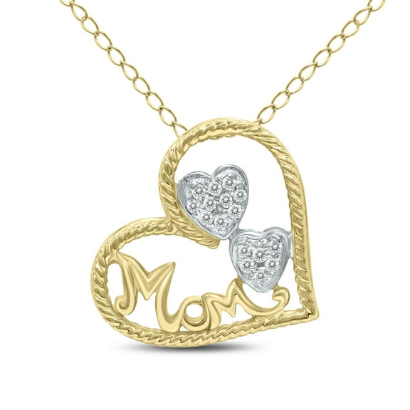 SZUL Women's Diamond Heart MOM Pendant in 14K Yellow Gold (J-K-L Color, I2-I3 Clarity)