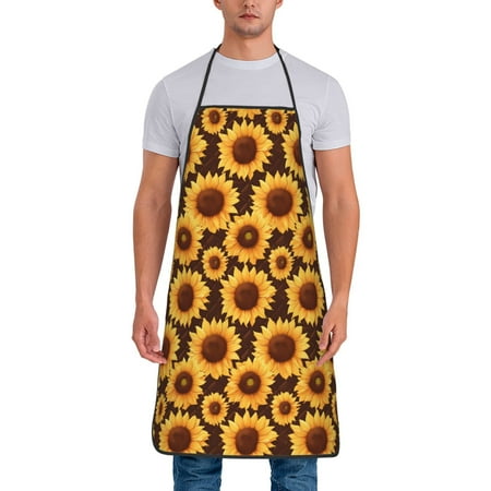 

Lukts Chocolate Plaid Sunflower Print Unisex Tie-Up Aprons Bibs for Chef Kitchen Grill Beverage Shop