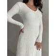 thumbnail image 5 of Liacowi Women Fall Sweater Dress Long Sleeve V Neck Ribbed Knit Midi Dress Autumn Winter Clothes, 5 of 7