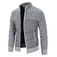 thumbnail image 4 of UTTOASFAY Mens Zip Up Knitted Cardigan Thick Sweater Stand Collar Fleece Lined Warm Silver 8(L), 4 of 8
