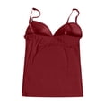thumbnail image 6 of Built in Bra Tank Tops for Women No Underwire Workout Sports Padded Shirts Spaghetti Strap V Neck Camisole Tops ,XXL,Wine, 6 of 8