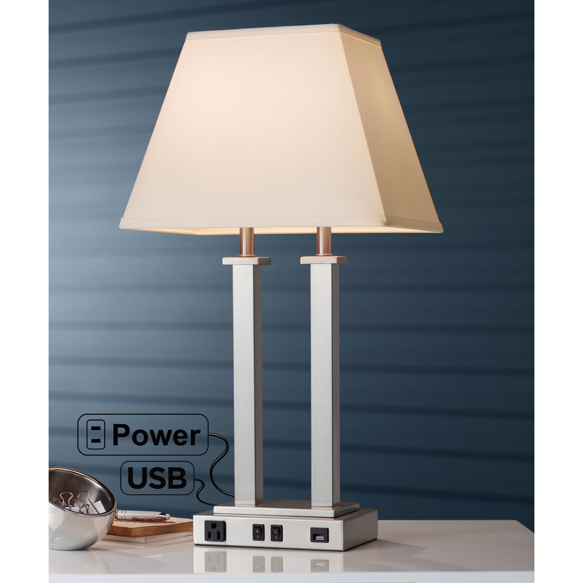 Possini Euro Design Modern Table Lamp with Hotel Style USB & AC Outlet