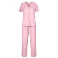 thumbnail image 5 of Summer Lounge Outfits for Women 2 Piece Bowknots Short Sleeve V Neck Shirt and Long Pants Soft Pjs Sets (XL, Pink), 5 of 7
