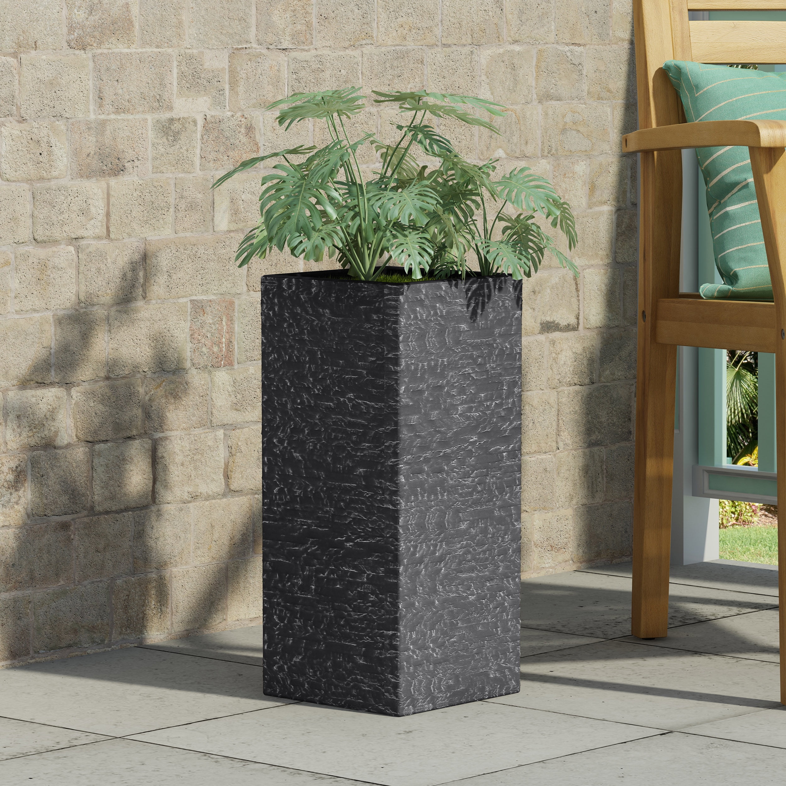 Noble House 11" x 11" x 24" Square Gray Concrete Plant Planter