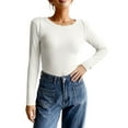 thumbnail image 3 of Long Sleeve Shirts for Women Fashion Slim Fit Basic T-Shirt Casual Solid Color Blouses Trendy Winter Womens Tops White M, 3 of 5