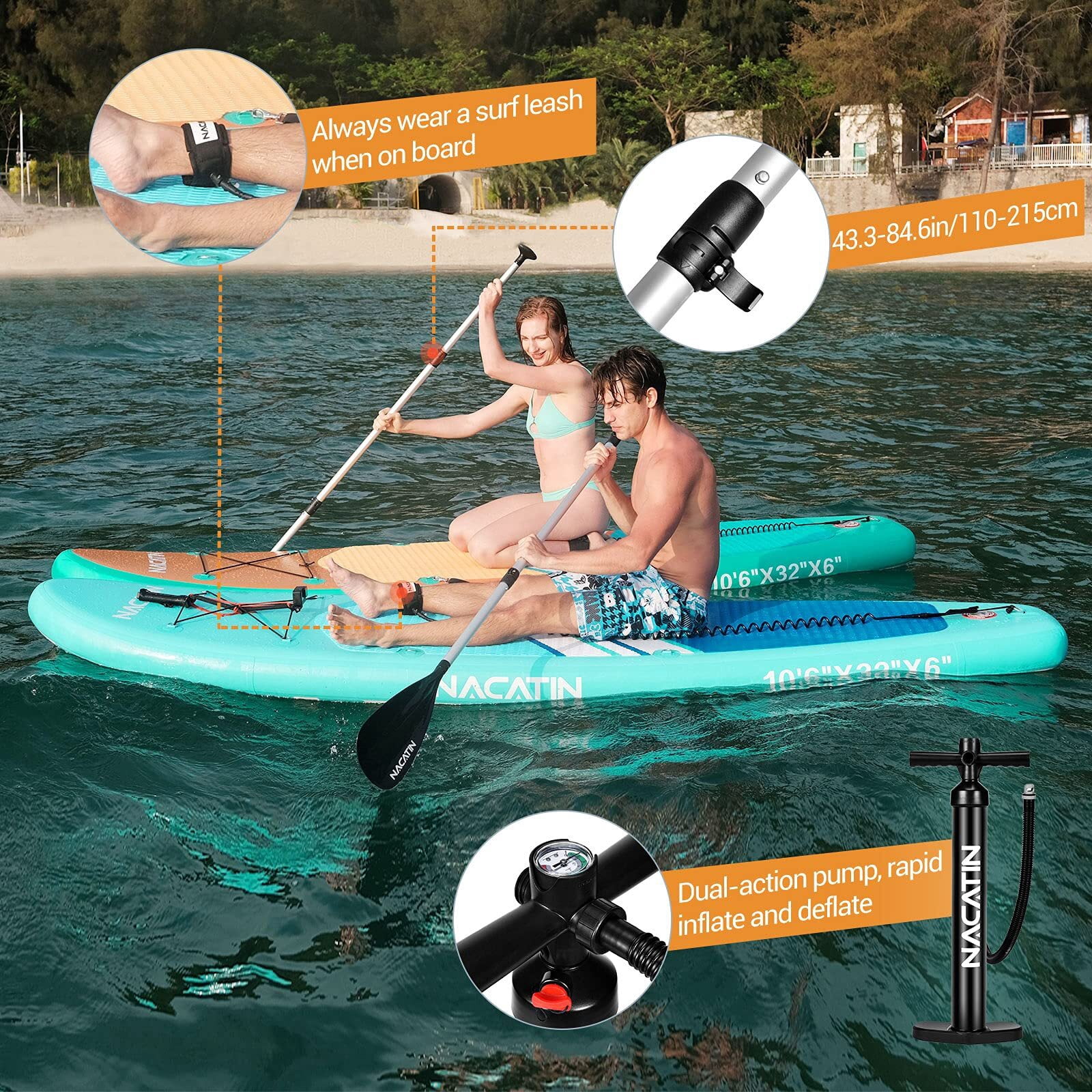 Upgraded Version 10'6" Inflatable Paddle Board Nacatin Stand-Up Paddleboard with Kayak Seat, Premium SUP Board Accessories Kit and Backpack