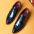 thumbnail image 3 of Xfvqtps Mens Dress Shoes British Style Printing Pointy Toe Lace up Fashion Classic Formal Business Bright Wedding Patent Leather Shoes Blue, 3 of 8