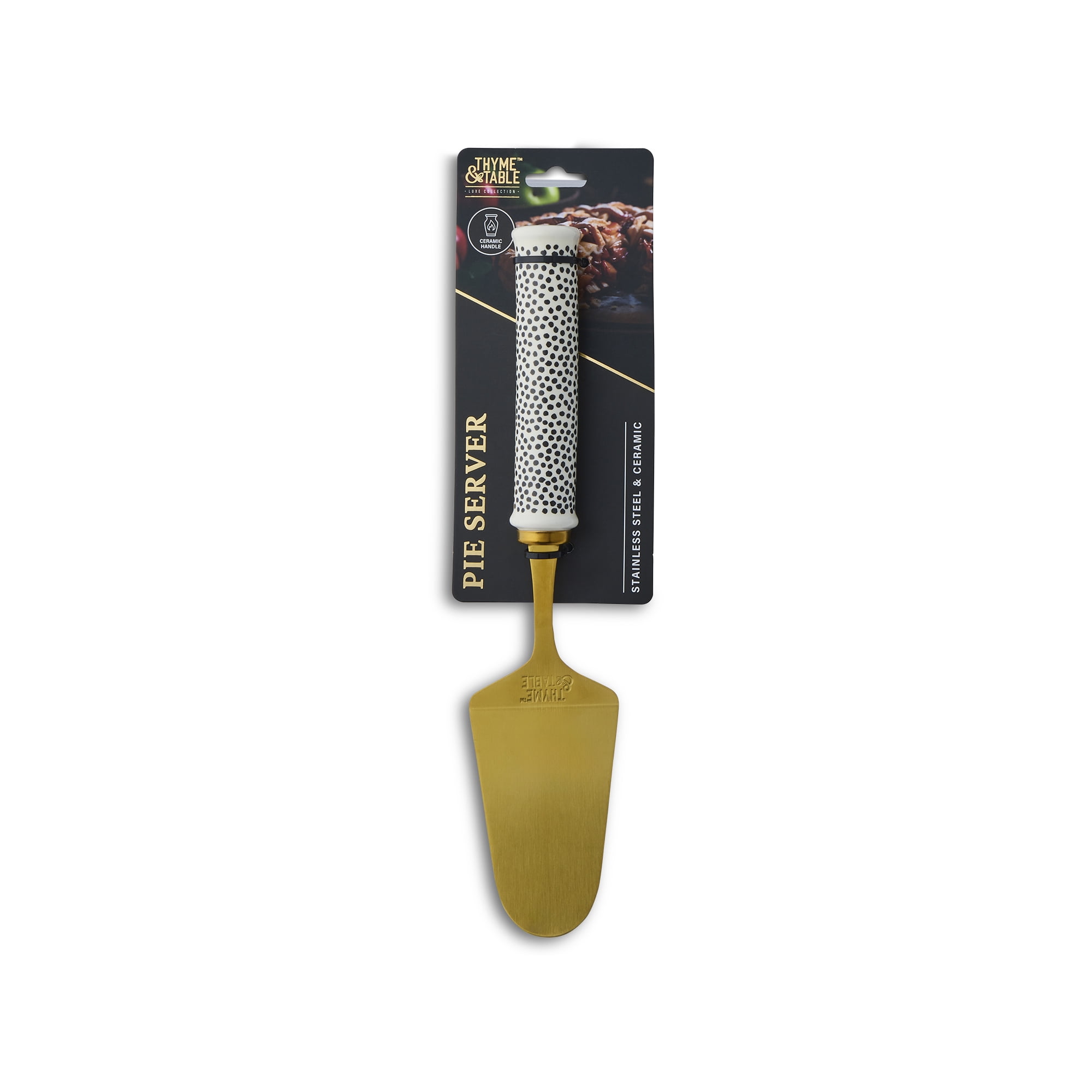 Thyme & Table Non Slip Gold Stainless Steel Pie Server with Ceramic Dot Pattern Handle