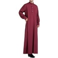 thumbnail image 5 of Men's Long-Sleeved Button-Down Solid Color Printed Shirt Stylish Nightgown Wine,XXXL, 5 of 9