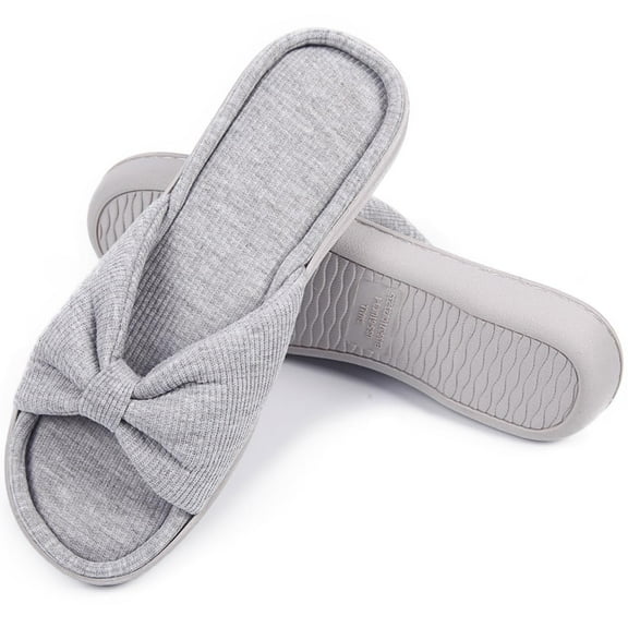 Comfortable Womens Open Toe Summer Bedroom Slippers Grey Memory Foam Sandal Home Ladies Comfy Slippers（Size：7-8）