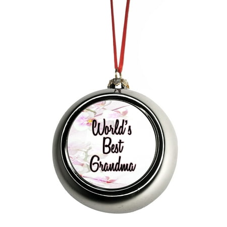 World's Best Grandma - Orchids Bauble Christmas Ornaments Silver Bauble Tree