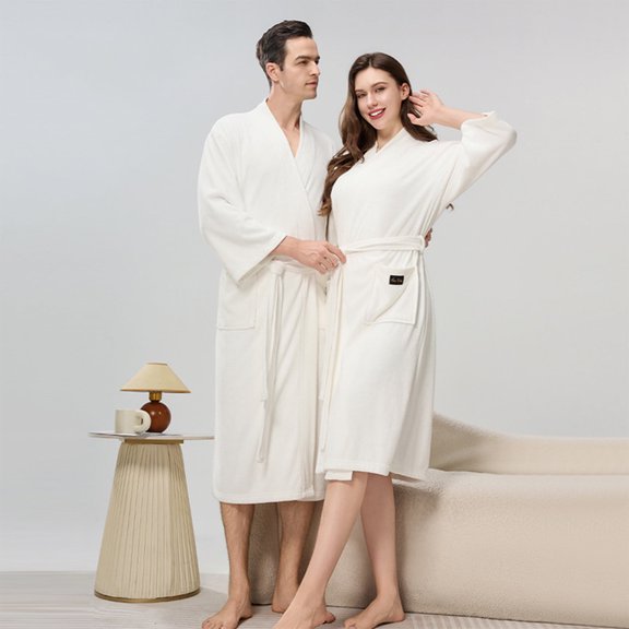 YueHuiYing Mens Terry Bath Robe, Hooded Cloth Knee-Length Robes for Spa, Shower, Soft Towel Bathrobes with Pockets
