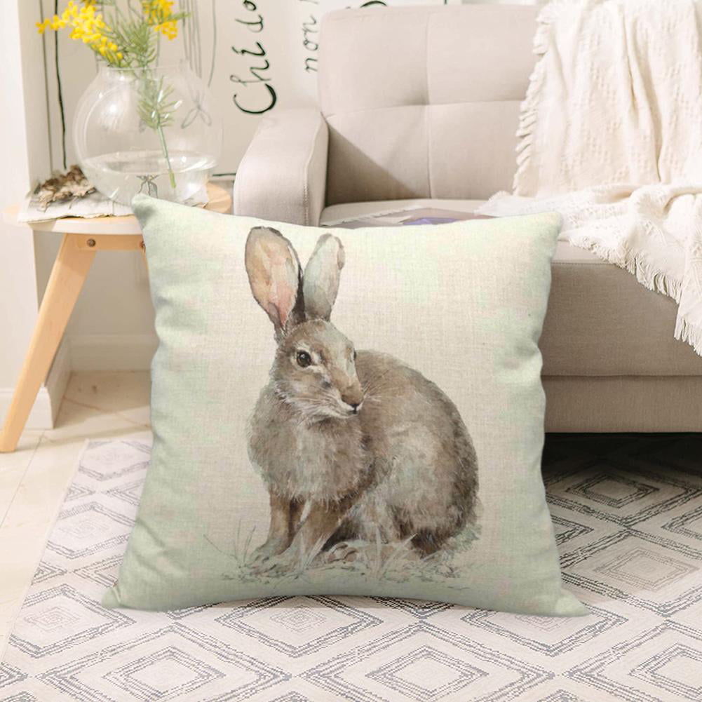 Throw Pillow Covers Animal Hedgehog Owl Rabbit Deer Linen Square Cushion jin