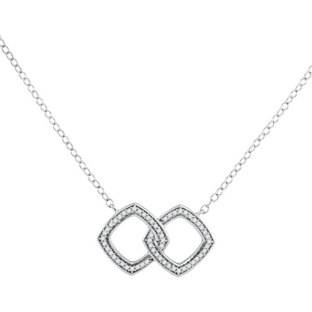 - 10kt White Gold Womens Round Diamond Linked Square Pendant Necklace 1/8 Cttw