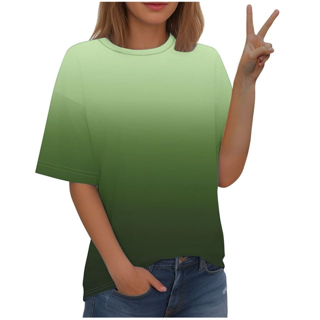 Blusas de Manga Corta para las Mujeres, Moda Impresa Cuello Redondo Camiseta Casual Top Hecho de Cómodo Estante de Algodón de Imitación para Todas las Estaciones, Blusas de Algodón para las Mujeres