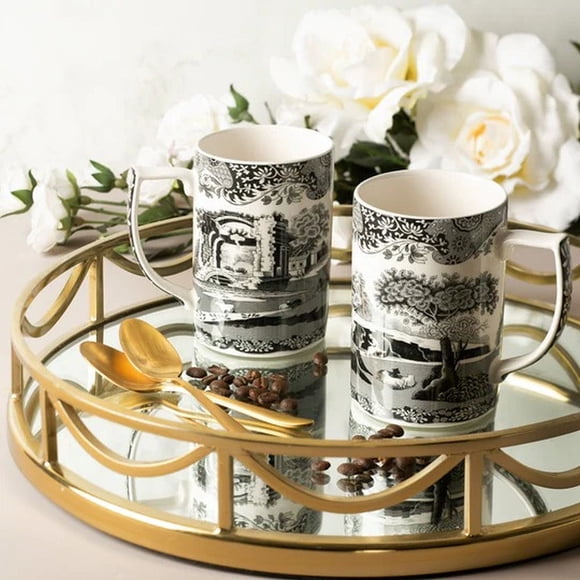 SPODE - Noir Italien - Tasse et Cuillère 12oz (Lot de 2)