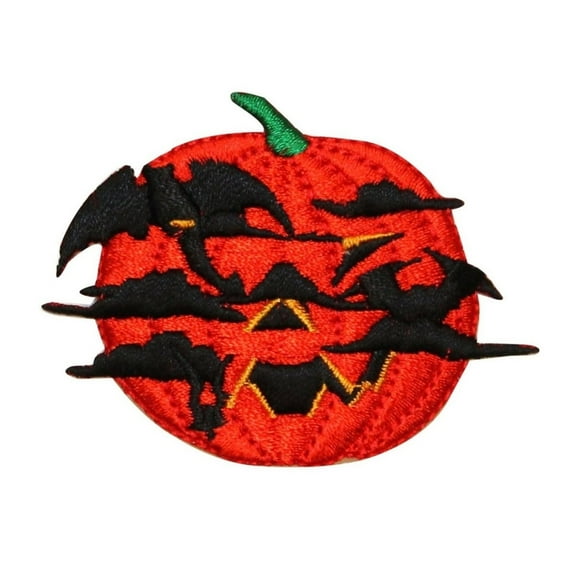 ID 0807 Jack O Lantern With Bats Patch Halloween Embroidered Iron On Applique