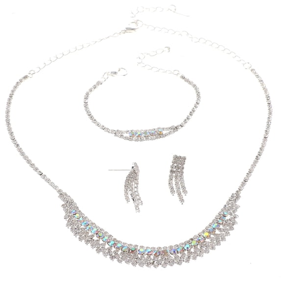 Rhinestone Necklace Bracelet Set