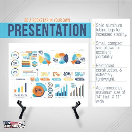 U.S. Art Supply 14 High Exhibitor Steel Tabletop Instant Display Easel - Portable Tripod Stand Paintings Pictures Signs