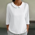 thumbnail image 3 of Breezora Womens Doll Collar 3 4 Sleeve Pullover Top Casual Sweatshirt Soft Comfort Blouse Modern Style XXXL Size White, 3 of 4